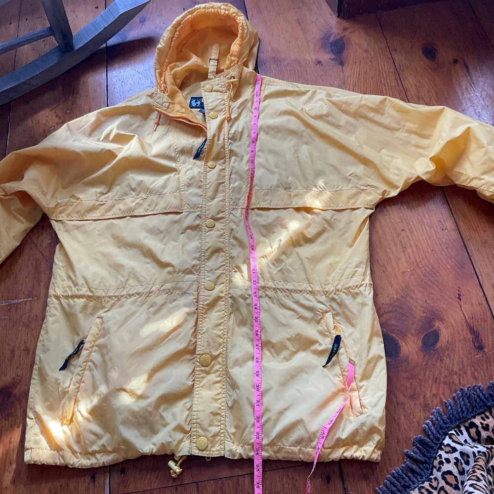 Ebtek Eddie Bauer Rain Coat Yellow Vented Men's Roll Up Hood LIghtweight -Large - Picture 10 of 11